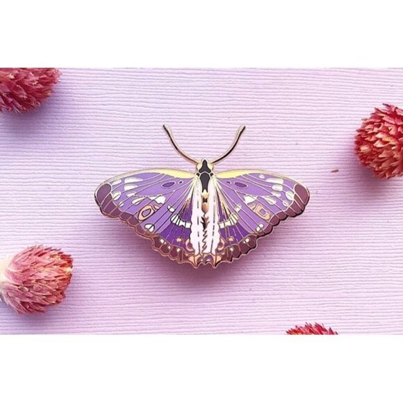 Lesser Purple Emperor Butterfly Enamel Pin - Gold Plated Jewelry & Brooch - Picture 4 of 9